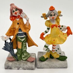 Lady & Man Clown Circus Girl Ceramic Figurine By MANN Made in Japan HOBO Pair